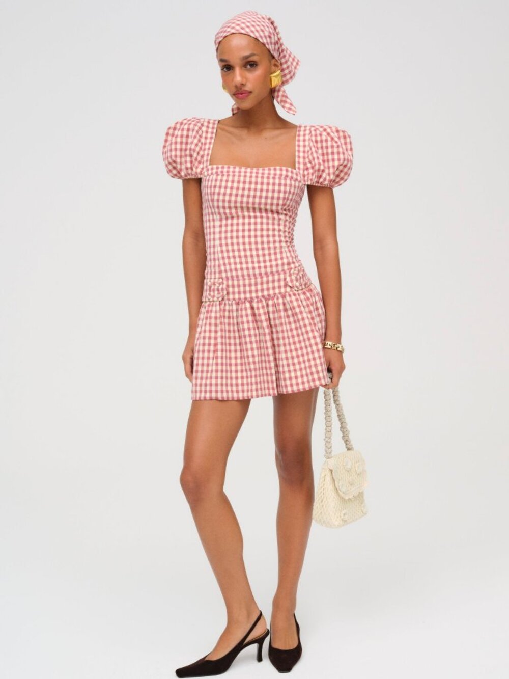 For Love & Lemons Georgia Gingham Mini Dress Mauve S
